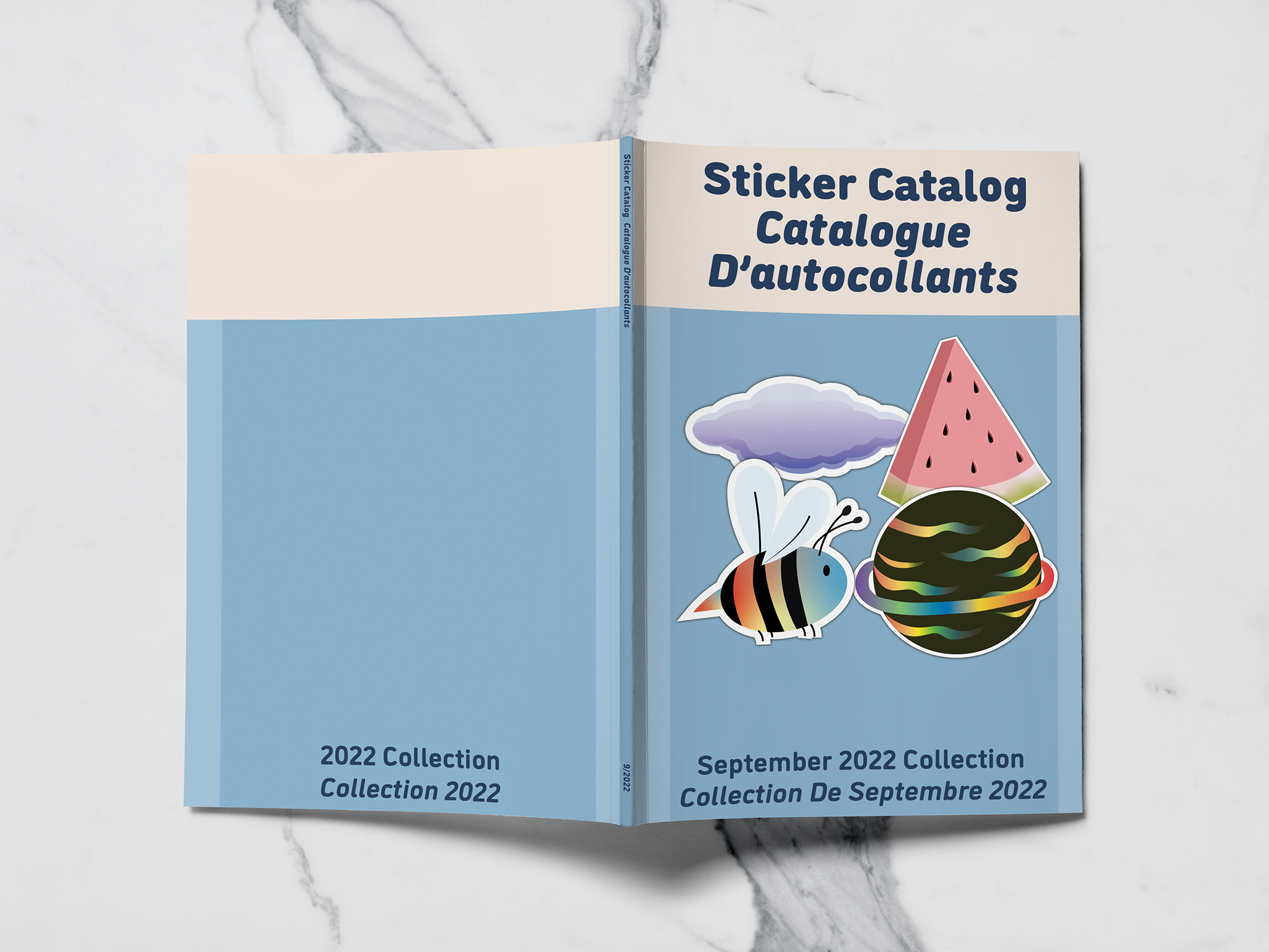 Bilingual Sticker Catalog Mockup