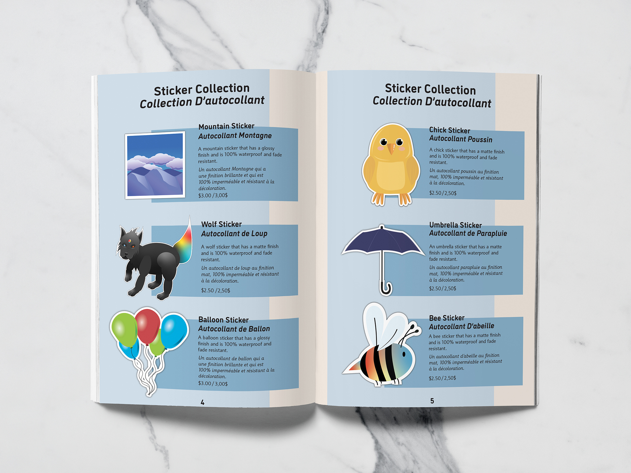 Bilingual Sticker Catalog Mockup