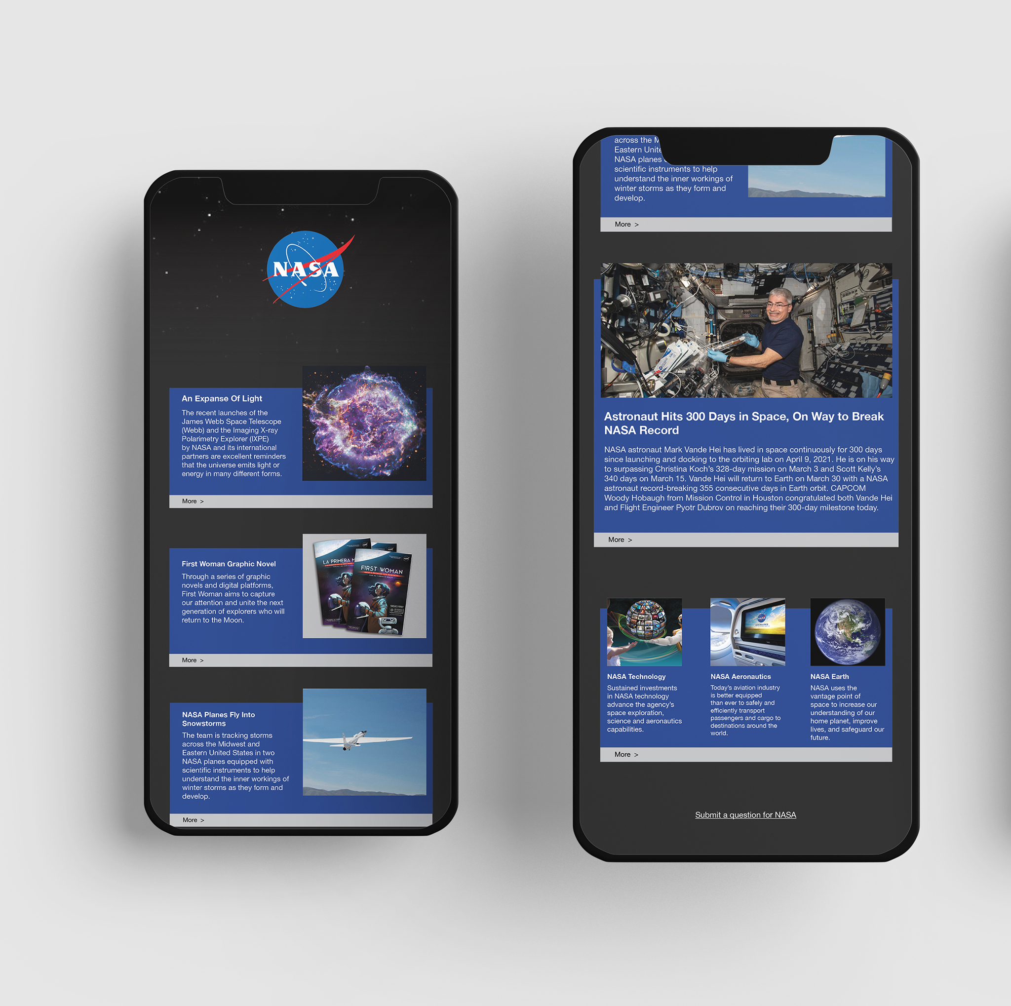 A mockup of a digital newsletter for NASA